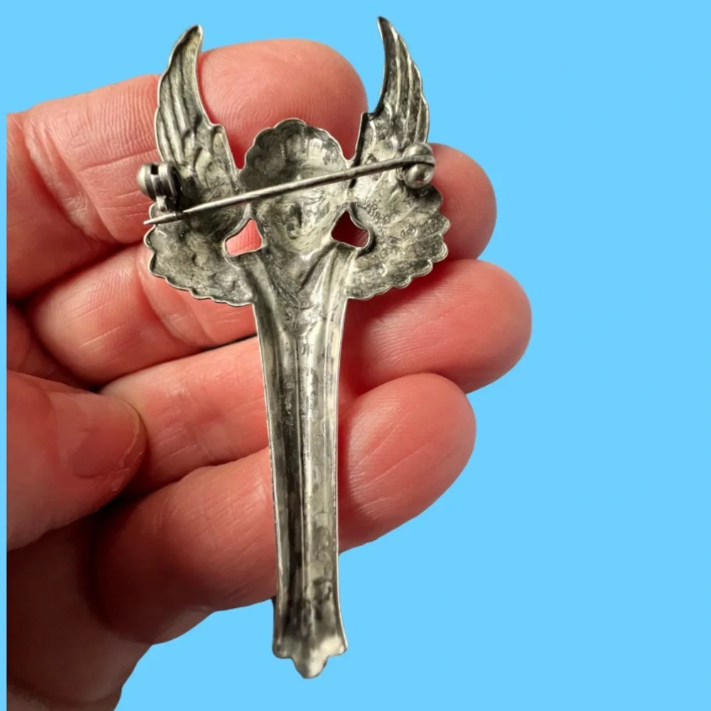 925 Sterling Silver Angel Wing Brooch Pin - Picture 8 of 14